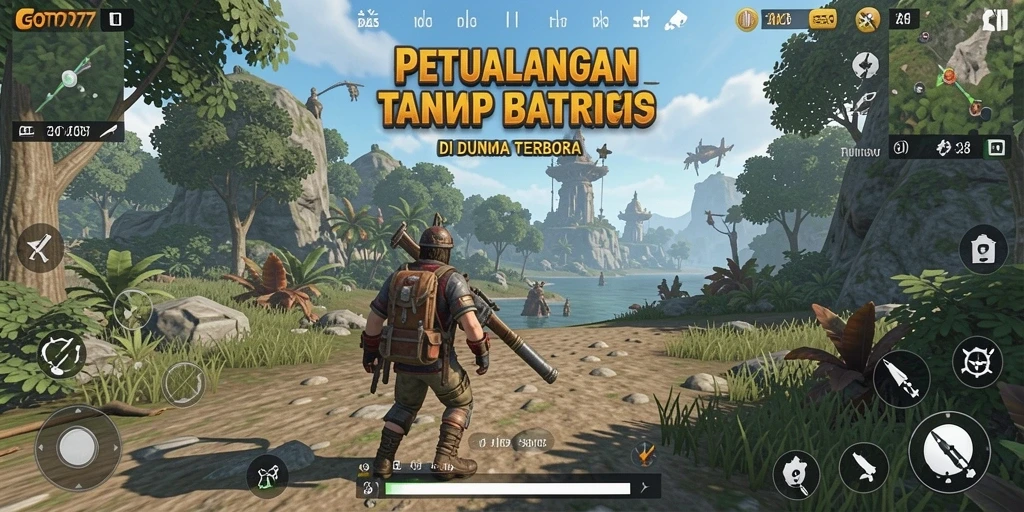 Screenshot gameplay <strong>GOTO77</strong> yang menampilkan petualangan di dunia terbuka.