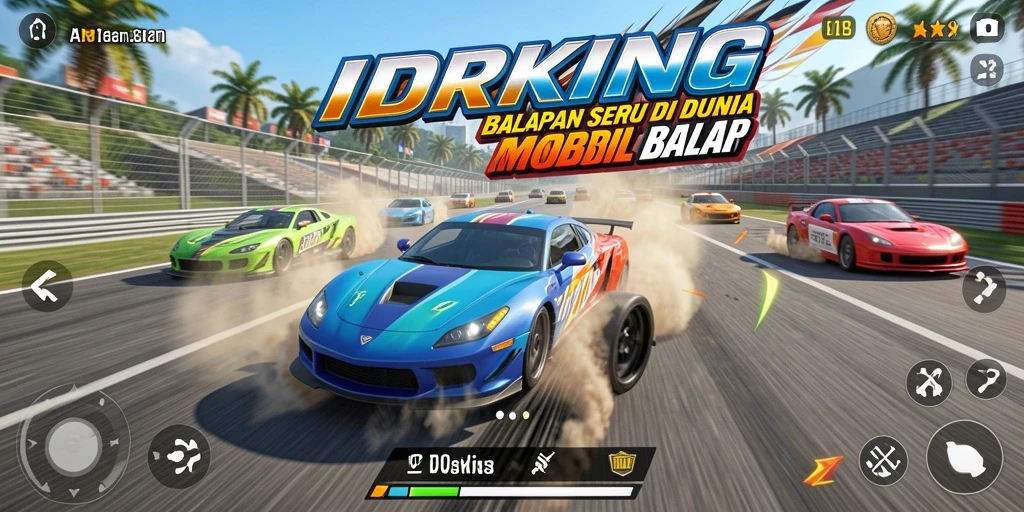 Skrinsut gameplay IDRKING, menampilkan aksi balap yang mendebarkan.
