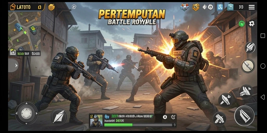 Tampilan gameplay LATOTO yang menegangkan dalam pertempuran Battle Royale.