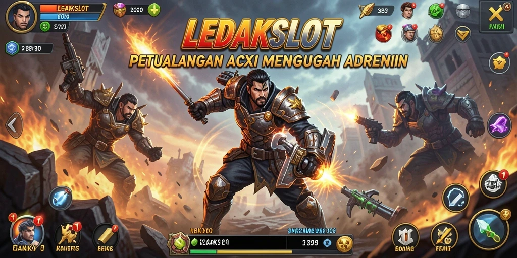 Tangkapan layar menunjukkan karakter bertarung dalam pertempuran intens di LEDAKSLOT.
