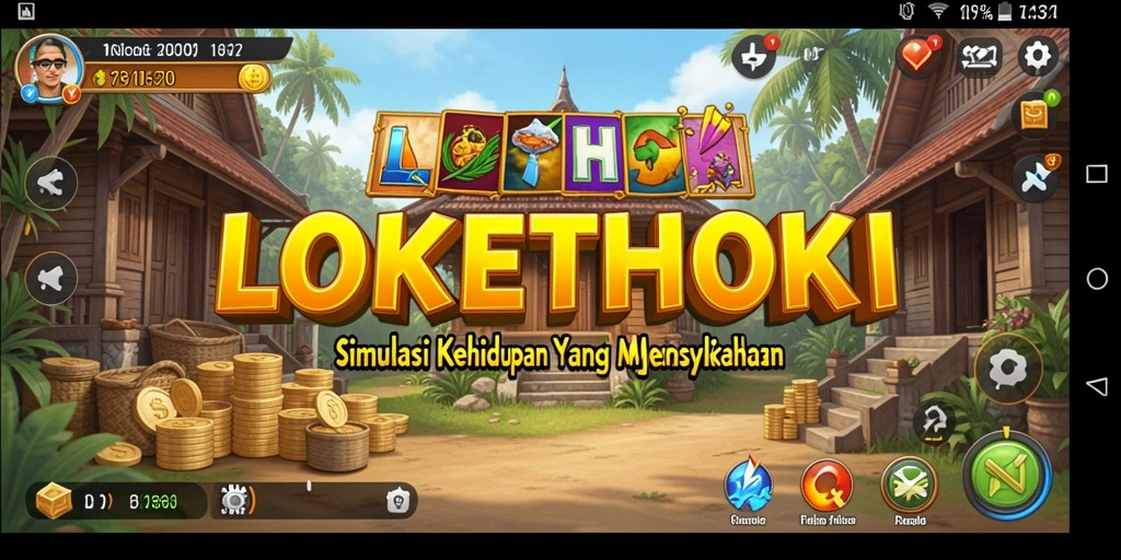 Screenshot gameplay LOKETHOKI menampilkan karakter dalam berbagai aktivitas harian.