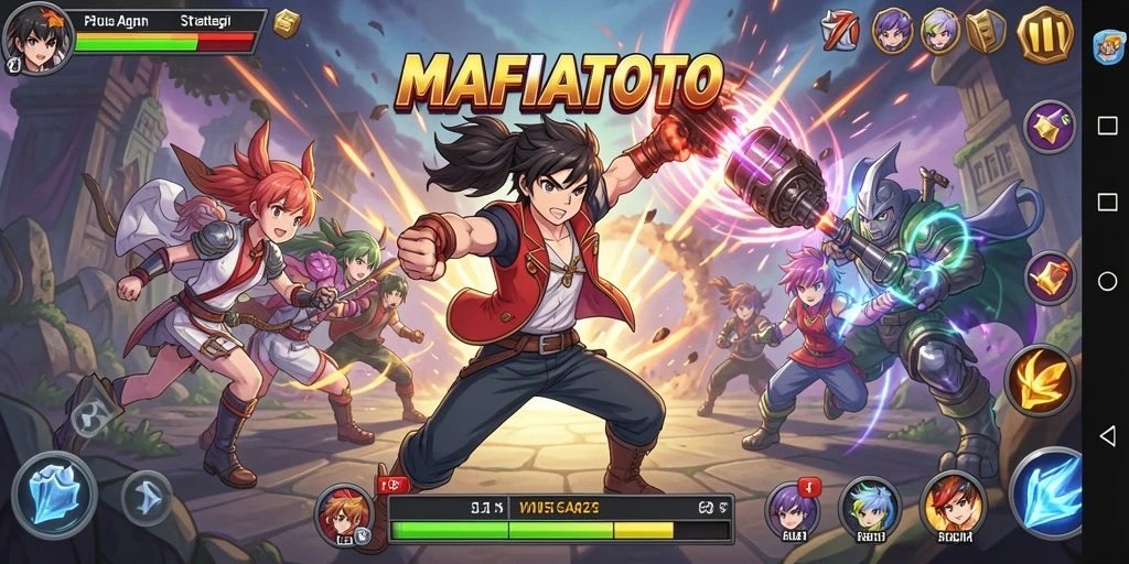 Tangkapan layar gameplay MAFIATOTO yang menampilkan aksi karakter Anime.