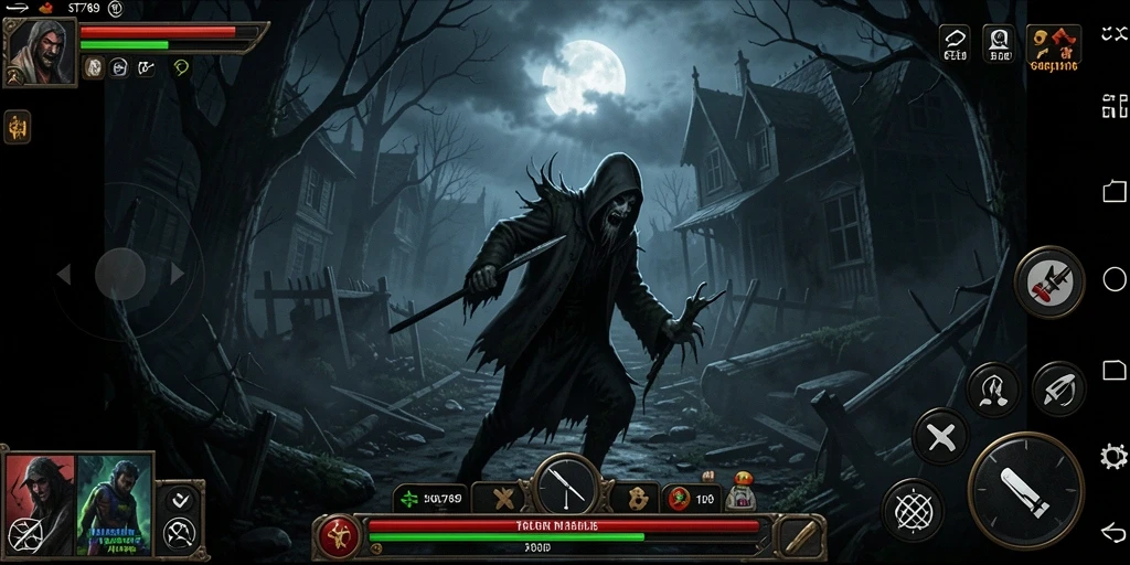Screenshot gameplay ST789 menampilkan suasana horor yang mengerikan.