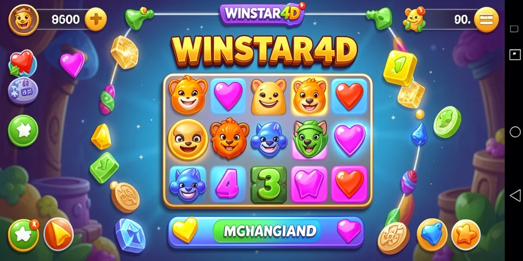 Screenshot dari gameplay seru WINSTAR4D dengan elemen match-3 yang memikat.